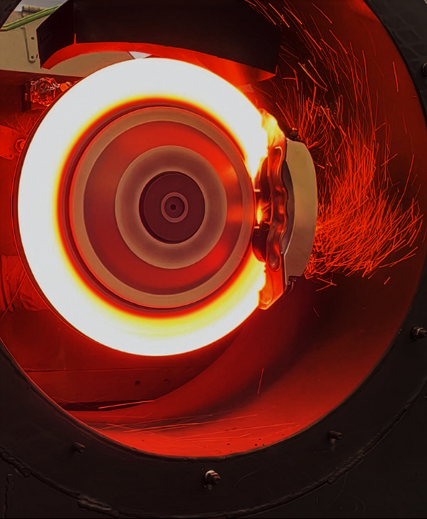 Brake disc glowing red on dyno test rig