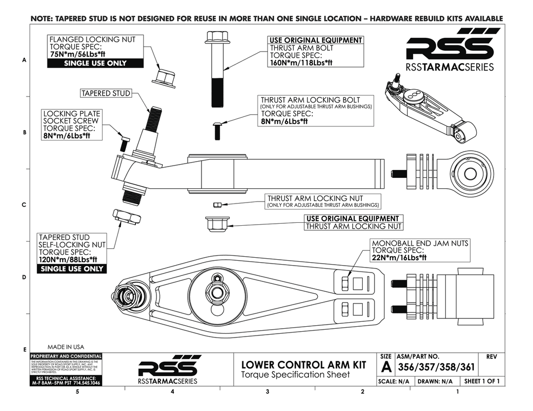 RSS 3-256 Inner Spherical Bearing (Mono-ball) End Kit - Set of 2 - Porsche 981 GT4 - Hinz Motorsport