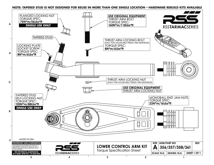 RSS 3-256 Inner Spherical Bearing (Mono-ball) End Kit - Set of 2 - Porsche 981 GT4 - Hinz Motorsport